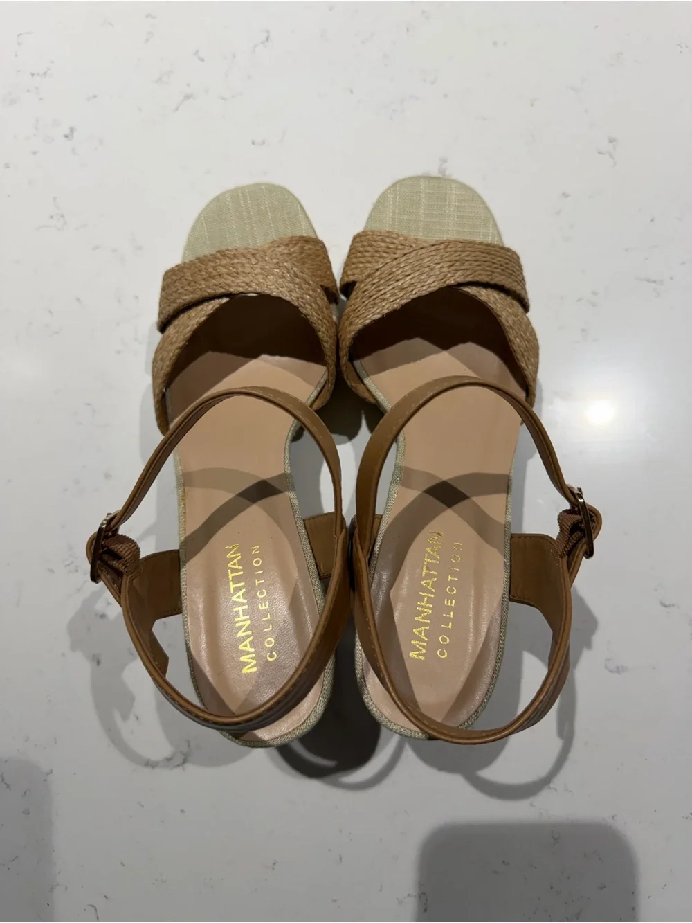 Woven Tan Platform Sandals with Ankle Strap - Sz 9.5